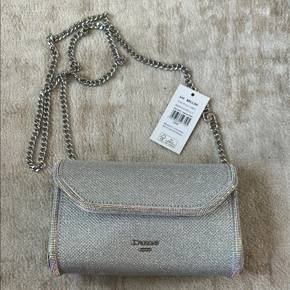 Silver Glitter Crossbody Bag with Chain Strap